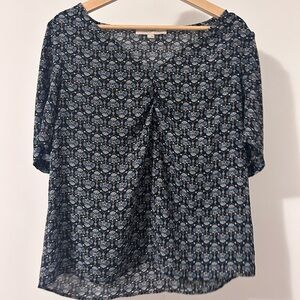 LOFT Navy and White Patterned Blouse